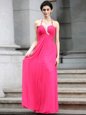 Discount Hot Pink Halter Top Zipper Beading Prom Dress Sleeveless