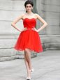 Super Chiffon Sweetheart Sleeveless Zipper Beading Prom Gown in Coral Red