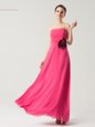 Nice Hot Pink Column/Sheath Hand Made Flower Prom Dresses Zipper Chiffon Sleeveless Floor Length