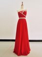 Smart Red One Shoulder Zipper Beading Evening Dress Sleeveless