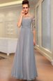 Ankle Length Column/Sheath Half Sleeves Grey Prom Evening Gown Side Zipper