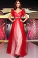 New Style Floor Length Red Dress for Prom Organza Sleeveless Beading