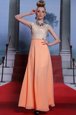 Vintage Scalloped Sleeveless Chiffon Floor Length Side Zipper Dress for Prom in Orange for with Beading
