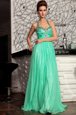 Edgy Halter Top Zipper Homecoming Gowns Turquoise and In for Prom and Party with Beading Sweep Train