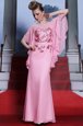 Adorable Rose Pink Zipper Scoop Beading Prom Gown Chiffon Half Sleeves