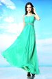 Attractive Scoop Floor Length Backless Evening Dress Turquoise and In for Prom and Party with Beading