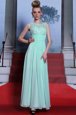 Scoop Sleeveless Prom Dress Floor Length Beading and Ruching Apple Green Chiffon