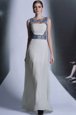 Simple White Empire Embroidery Prom Party Dress Zipper Chiffon Sleeveless Floor Length