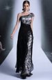 Superior One Shoulder Lace Black Sleeveless Embroidery Floor Length Prom Evening Gown
