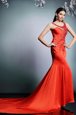 Sophisticated Scoop Empire Sleeveless Coral Red Celebrity Style Dress Court Train Side Zipper