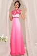 Comfortable Sleeveless Chiffon Floor Length Zipper Evening Dress in Hot Pink for with Beading