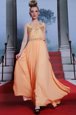 Customized Orange Homecoming Dress Prom and Party and For with Beading and Appliques High-neck Sleeveless Side Zipper