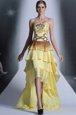 High Quality High Low Zipper Prom Party Dress Light Yellow and In for Prom and Party with Beading