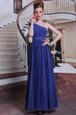 One Shoulder Chiffon Sleeveless Floor Length Prom Dress and Beading and Pleated