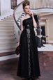 One Shoulder Black Side Zipper Prom Gown Lace and Sequins Sleeveless Floor Length