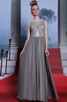 Custom Design Column/Sheath Prom Party Dress Grey Scoop Chiffon Sleeveless Floor Length Side Zipper
