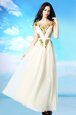 Suitable Scoop White Side Zipper Prom Evening Gown Sequins and Ruching Cap Sleeves Ankle Length