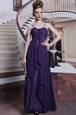 Dazzling Sleeveless Chiffon Floor Length Side Zipper Prom Evening Gown in Purple for with Beading