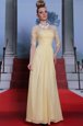 Wonderful Floor Length Zipper Prom Dress Light Yellow and In for Prom and Party with Lace and Ruching
