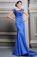 Designer Blue Zipper Scoop Beading Dress Like A Star Satin Sleeveless Court Train
