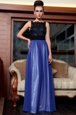 Floor Length Blue And Black Dress for Prom Square Sleeveless Side Zipper