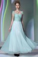 Simple Light Blue Side Zipper Prom Dress Beading and Lace Cap Sleeves Floor Length