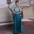 Captivating Scalloped Teal Satin Clasp Handle Evening Dress Sleeveless Floor Length Beading and Appliques