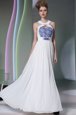 Halter Top Sleeveless Chiffon Dress for Prom Beading and Embroidery Zipper