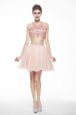 A-line Cocktail Dresses Peach Scoop Chiffon Sleeveless Knee Length Backless