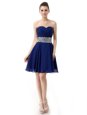 Vintage Blue Chiffon Lace Up Prom Evening Gown Sleeveless Mini Length Beading and Ruffles
