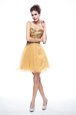 Eye-catching Gold Prom Gown Prom and For with Beading and Sequins Sweetheart Sleeveless Side Zipper