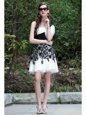 Fantastic White And Black One Shoulder Neckline Lace Prom Dresses Sleeveless Criss Cross