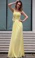 Fancy One Shoulder Floor Length Side Zipper Evening Dress Light Yellow and In for Prom and Party with Beading