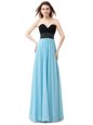 Blue And Black Lace Up Dress for Prom Beading Sleeveless Floor Length