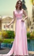 Pink V-neck Neckline Beading Hoco Dress Sleeveless Zipper