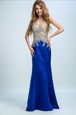 Hot Sale Royal Blue V-neck Backless Beading Prom Dresses Sleeveless