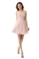 Simple Pink Organza Zipper Prom Party Dress Sleeveless Mini Length Beading and Ruching
