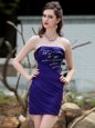 Delicate Sleeveless Chiffon Mini Length Backless Cocktail Dresses in Royal Blue for with Beading and Ruching