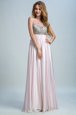 Baby Pink Empire Bateau Sleeveless Chiffon Floor Length Side Zipper Beading and Ruching