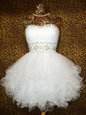 Fantastic Knee Length White Prom Party Dress Strapless Sleeveless Lace Up