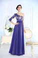 Stylish One Shoulder Blue Long Sleeves Chiffon Side Zipper Prom Dress for Prom and Party