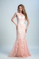 Sleeveless Floor Length Lace Zipper Evening Dress with Peach