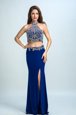 Cheap Halter Top Floor Length Backless Prom Dress Royal Blue and In for Prom and Party with Beading