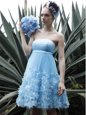 Excellent Baby Blue Sleeveless Organza Backless Dress for Prom for Prom and Party