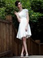 Decent One Shoulder White Sleeveless Chiffon Zipper Prom Dresses for Prom and Party