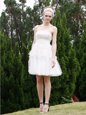 Amazing Strapless Sleeveless Zipper Prom Evening Gown White Organza