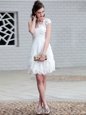 Dramatic White One Shoulder Neckline Lace and Ruffles Prom Party Dress Sleeveless Zipper