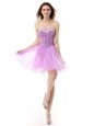 Graceful A-line Celebrity Dress Lilac Sweetheart Organza Sleeveless Knee Length Lace Up