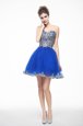 Mini Length A-line Sleeveless Royal Blue Evening Dress Side Zipper