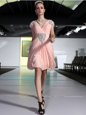 Knee Length Zipper Prom Gown Peach and In for Prom and Party with Beading